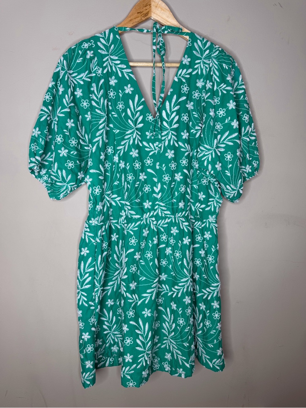 Draper‎ James Green White Floral Embroidered V-Neck Puff Sleeve Dress Med - Picture 2 of 7